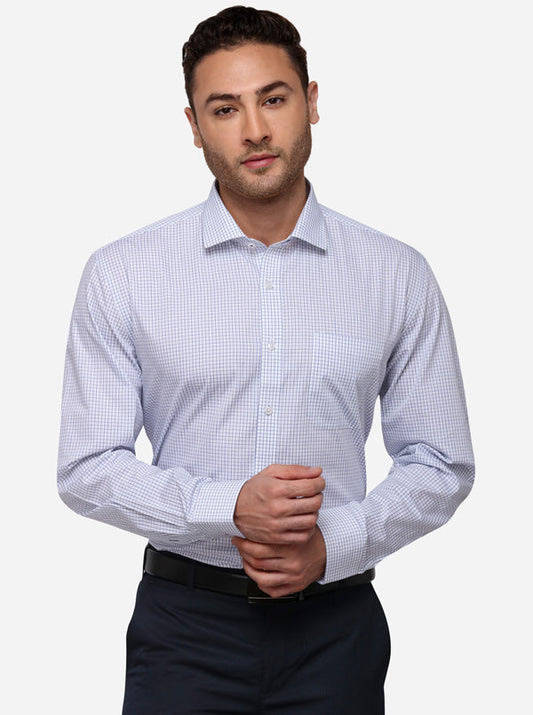 White & Blue Checked Regular Fit Formal Shirt | JadeBlue