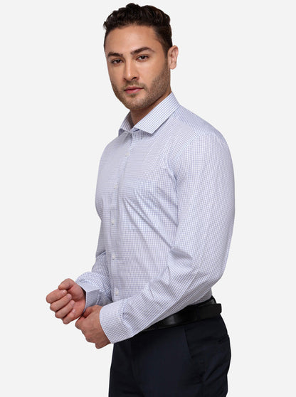White & Blue Checked Regular Fit Formal Shirt | JadeBlue