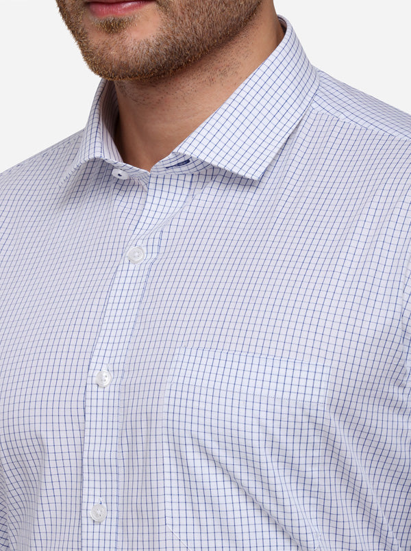 White & Blue Checked Regular Fit Formal Shirt | JadeBlue