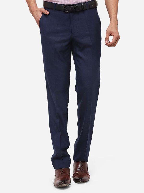 Navy Blue Slim Fit Solid Formal Trouser | JB Studio