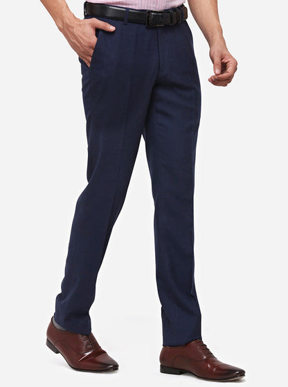 Navy Blue Slim Fit Solid Formal Trouser | JB Studio