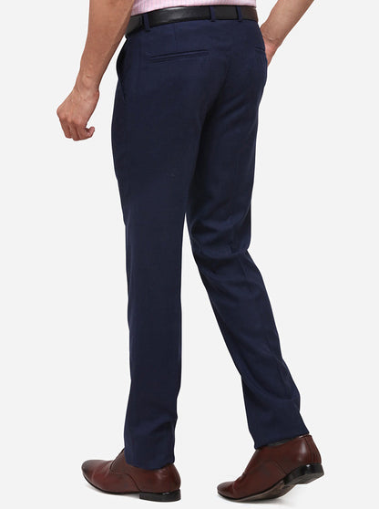 Navy Blue Slim Fit Solid Formal Trouser | JB Studio
