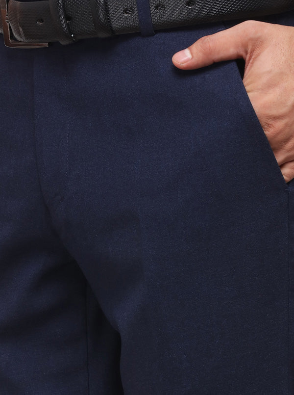 Navy Blue Slim Fit Solid Formal Trouser | JB Studio