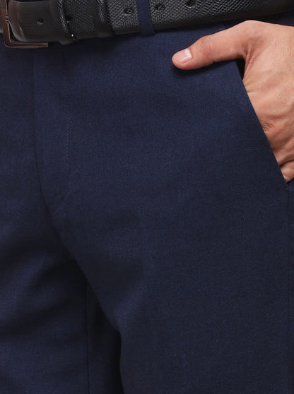Navy Blue Slim Fit Solid Formal Trouser | JB Studio