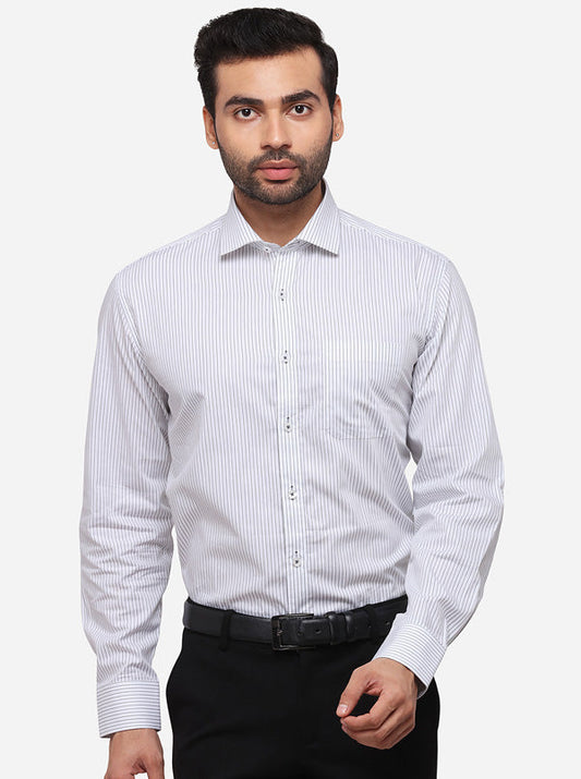 White & Black Striped Regular Fit Formal Shirt | JadeBlue