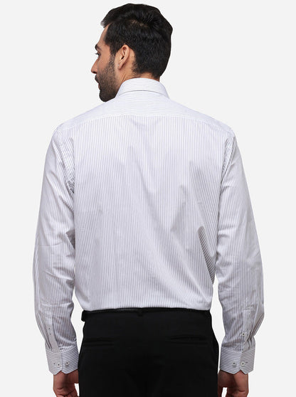 White & Black Striped Regular Fit Formal Shirt | JadeBlue