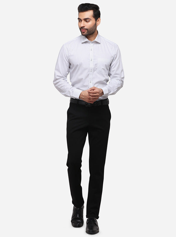 White & Black Striped Regular Fit Formal Shirt | JadeBlue