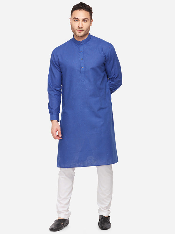 Navy Blue Self Textured Regular Fit Modi Kurta | JadeBlue