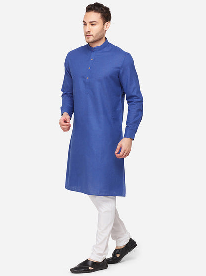 Navy Blue Self Textured Regular Fit Modi Kurta | JadeBlue