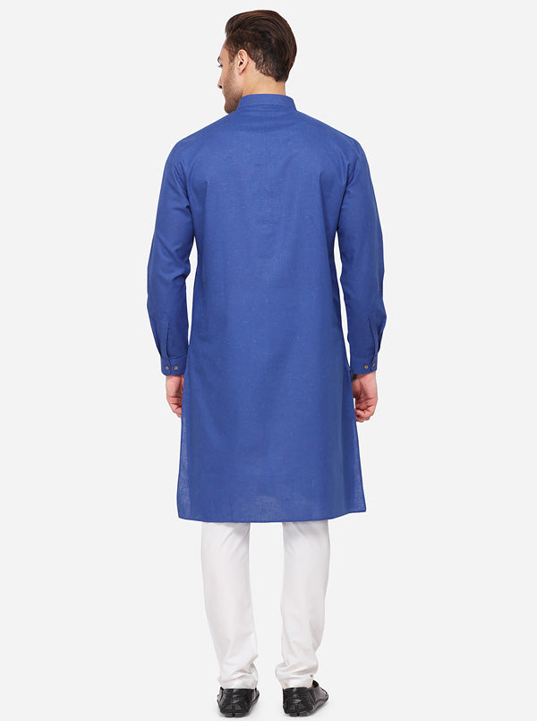 Navy Blue Self Textured Regular Fit Modi Kurta | JadeBlue
