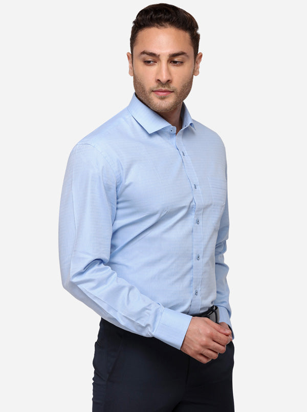 Sky Blue Dobby Regular Fit Formal Shirt | JadeBlue