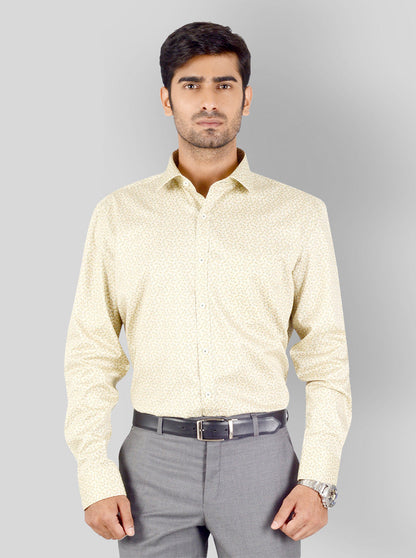 Cream & Brown Printed Regular Fit Formal Shirt | JadeBlue