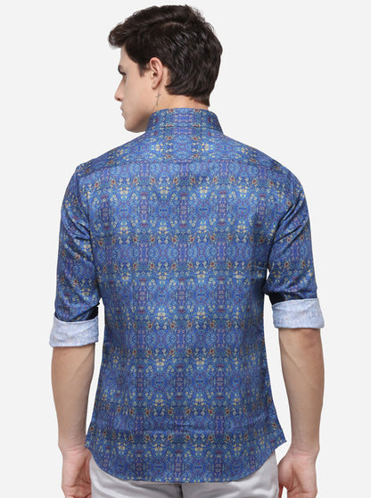 Light Blue Printed Slim Fit Party Wear Shirt | Wyre
