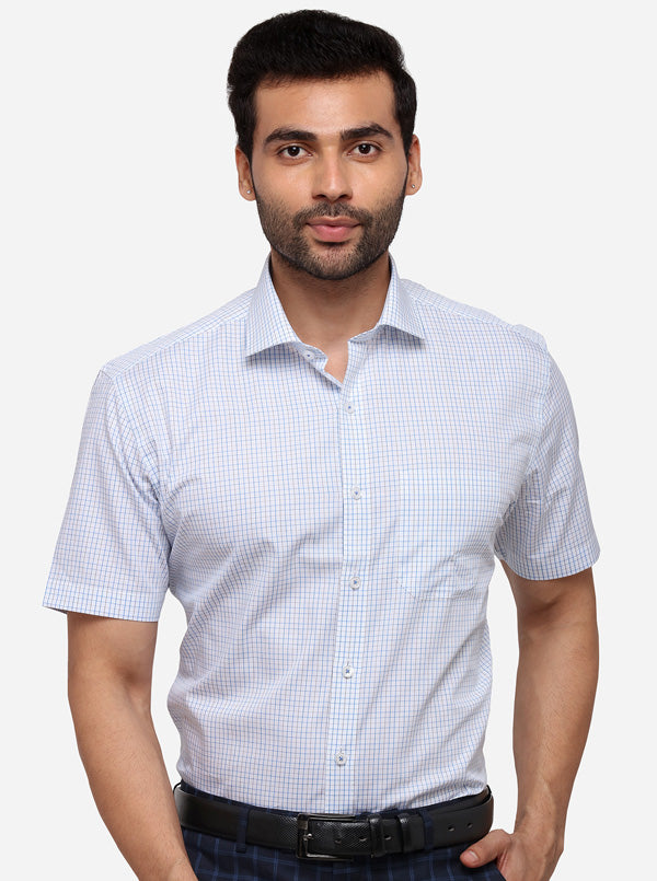 White & Blue Checked Smart Fit Formal Shirt | JadeBlue