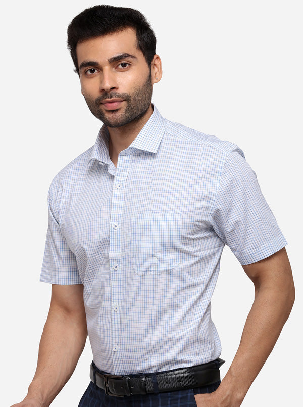 White & Blue Checked Smart Fit Formal Shirt | JadeBlue