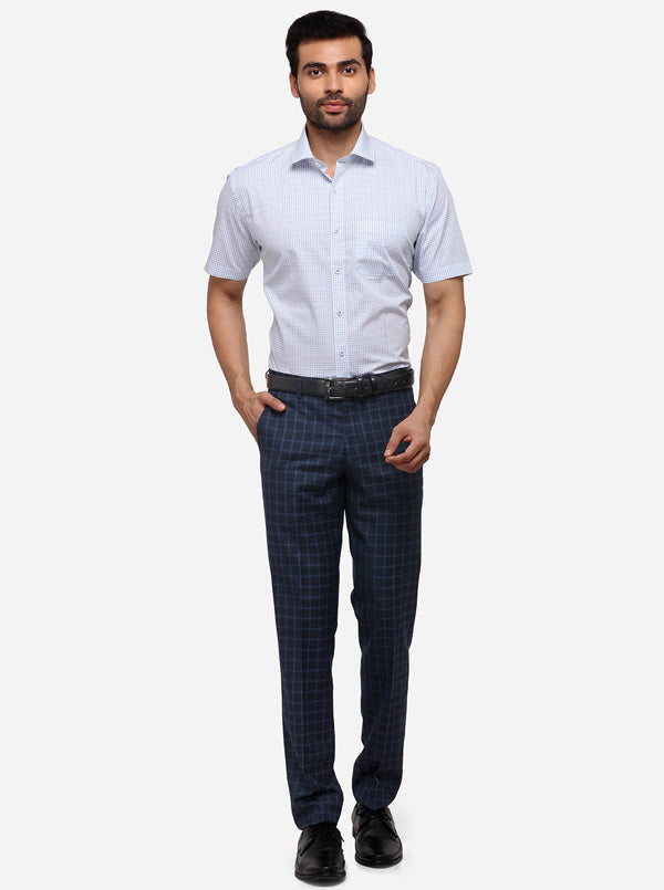 White & Blue Checked Smart Fit Formal Shirt | JadeBlue