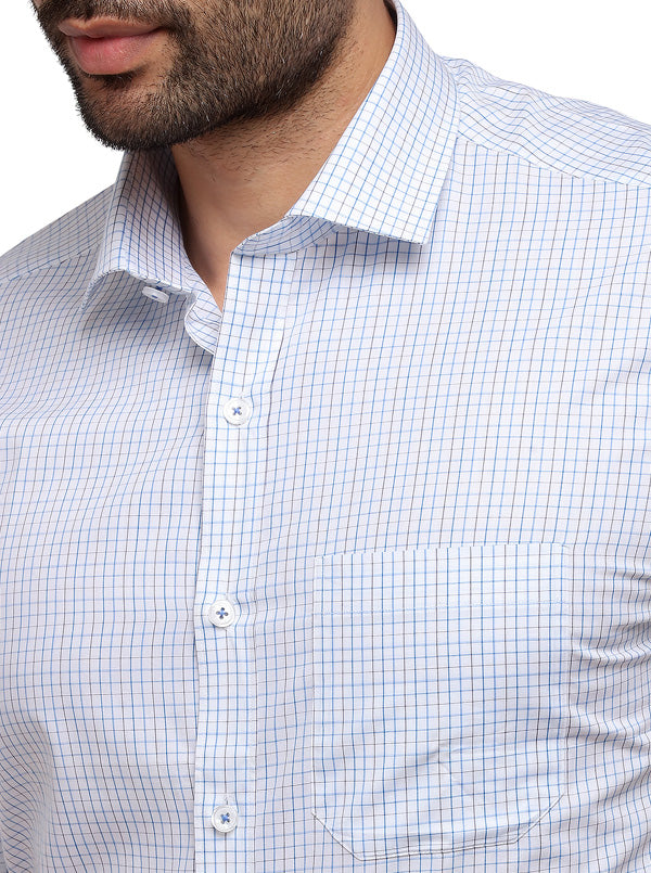 White & Blue Checked Smart Fit Formal Shirt | JadeBlue