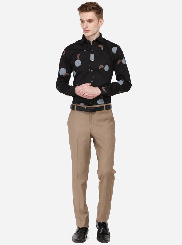 Khaki Solid Slim Fit Formal Trouser | Greenfibre