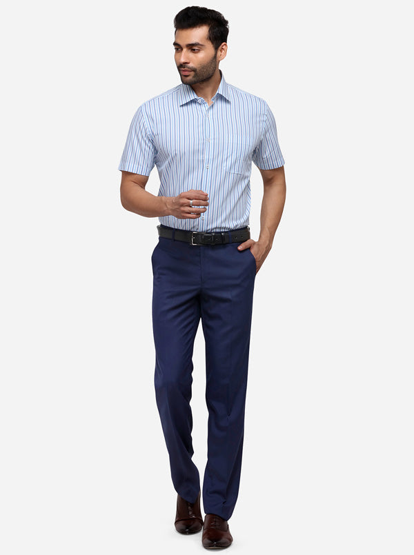 Sky Blue Striped Regular Fit Formal Shirt | JadeBlue