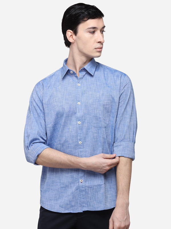 Sky Blue Solid Classic Fit Semi Casual Shirt | Greenfibre