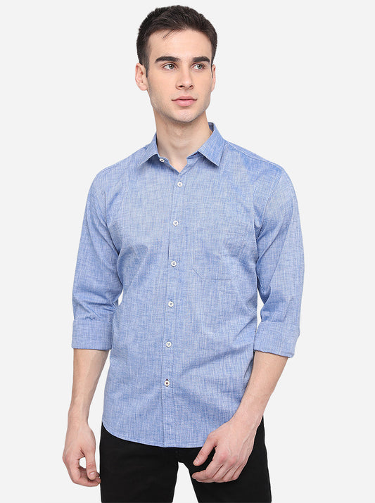 Sky Blue Solid Classic Fit Semi Casual Shirt | Greenfibre