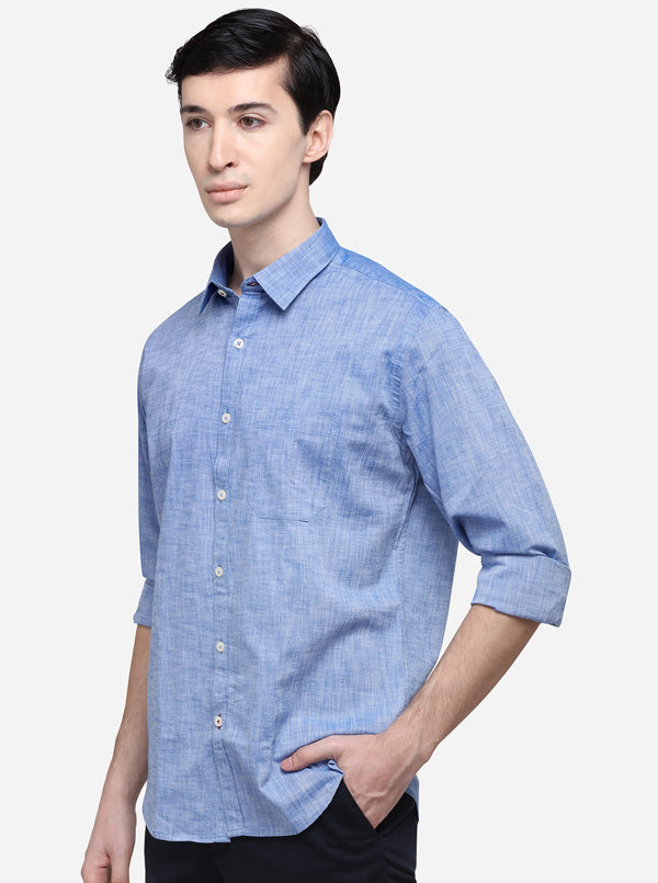 Sky Blue Solid Classic Fit Semi Casual Shirt | Greenfibre