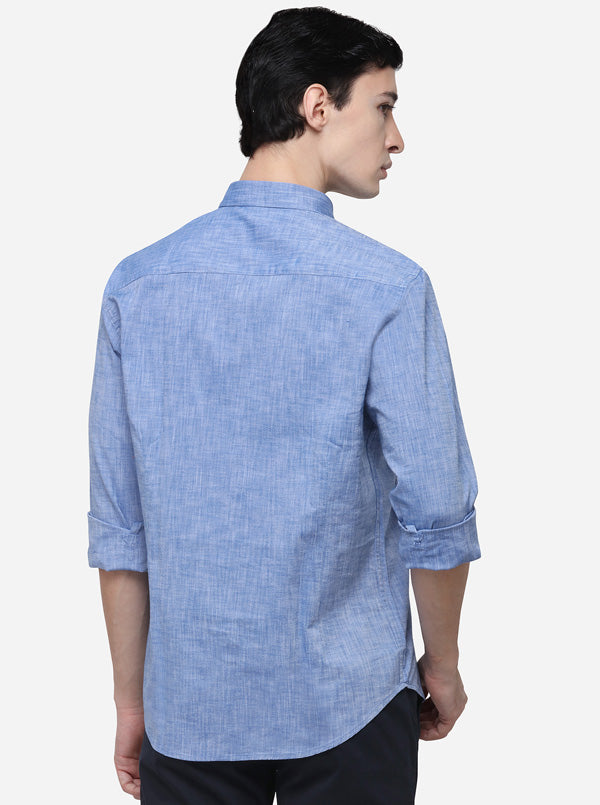 Sky Blue Solid Classic Fit Semi Casual Shirt | Greenfibre