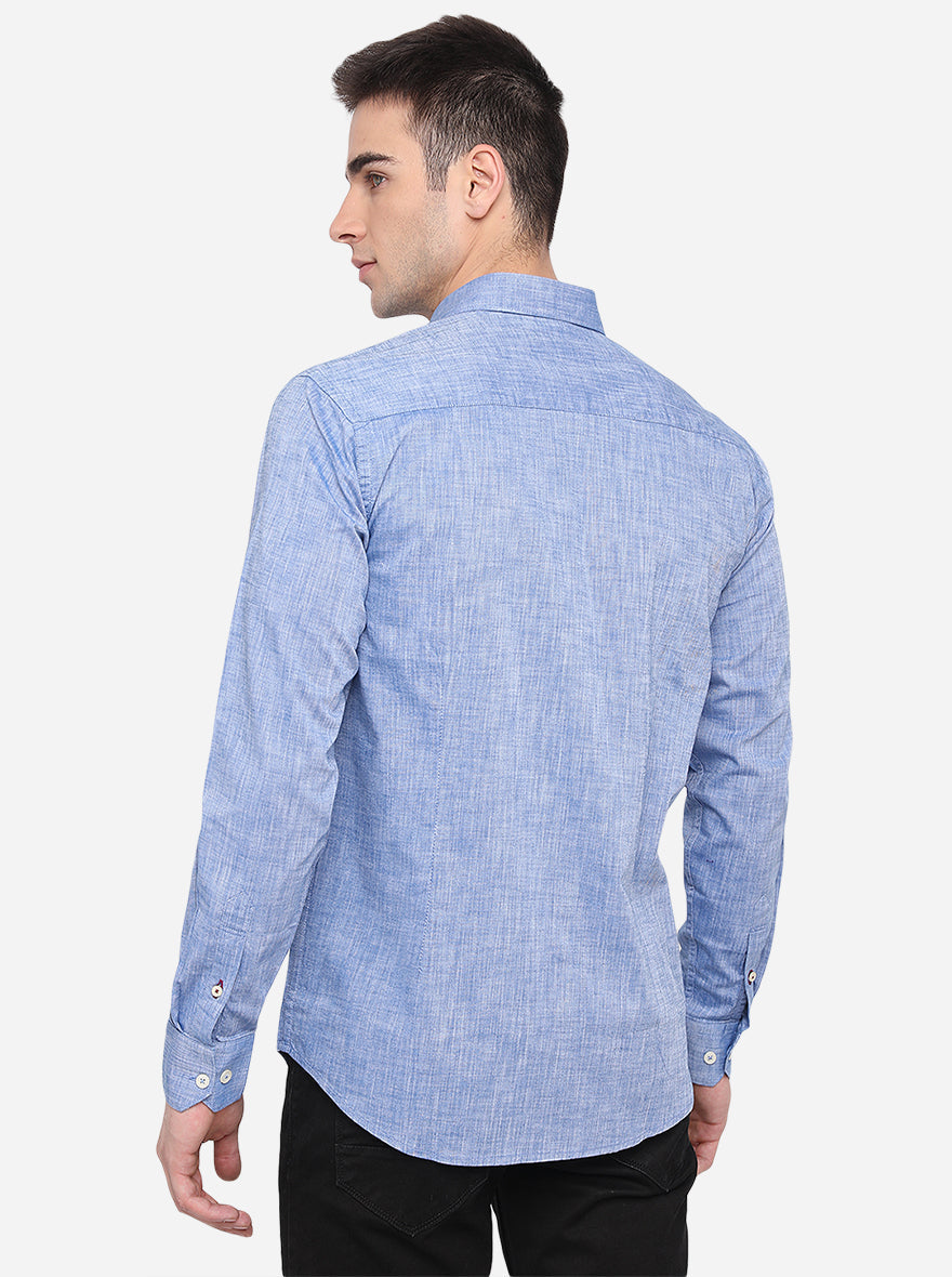 Sky Blue Solid Classic Fit Semi Casual Shirt | Greenfibre