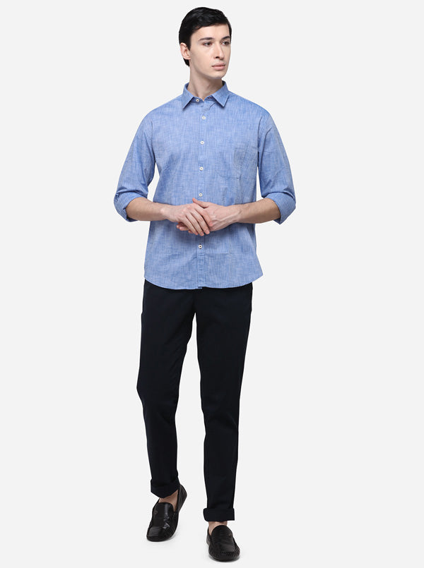 Sky Blue Solid Classic Fit Semi Casual Shirt | Greenfibre