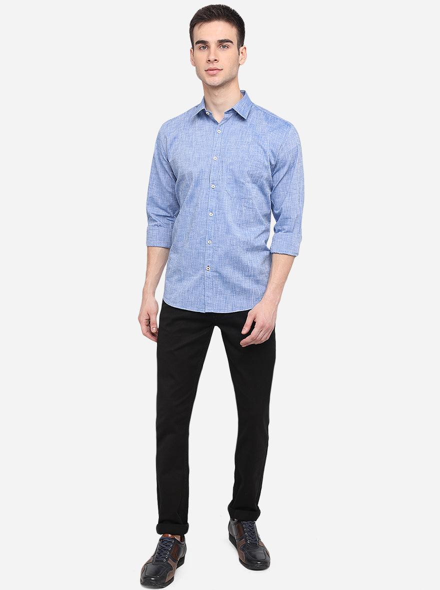 Sky Blue Solid Classic Fit Semi Casual Shirt | Greenfibre