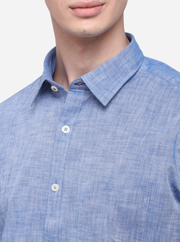 Sky Blue Solid Classic Fit Semi Casual Shirt | Greenfibre