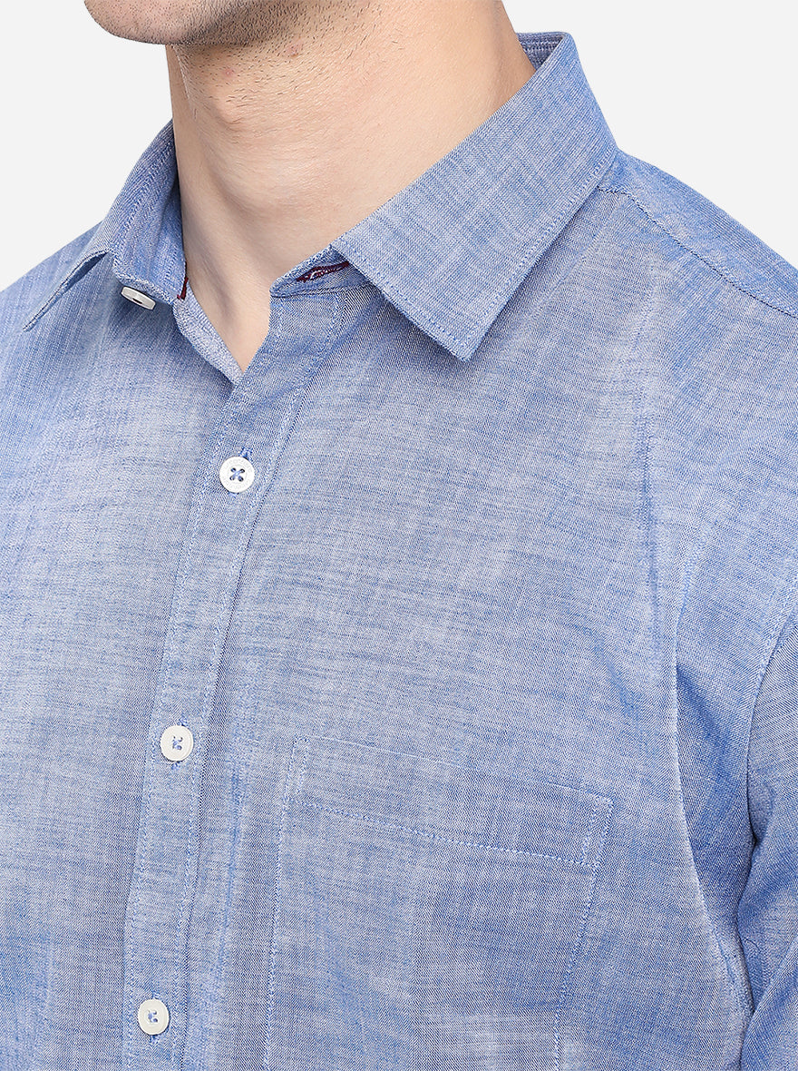 Sky Blue Solid Classic Fit Semi Casual Shirt | Greenfibre