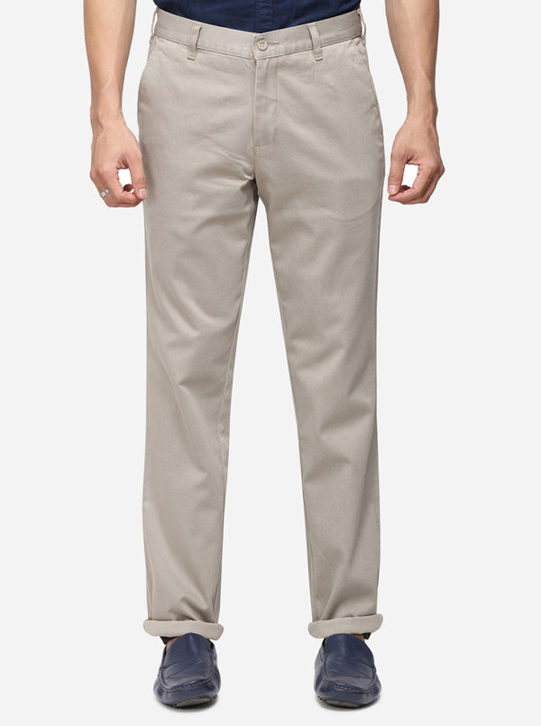 Beige Checked Slim Fit Casual Trouser | Greenfibre