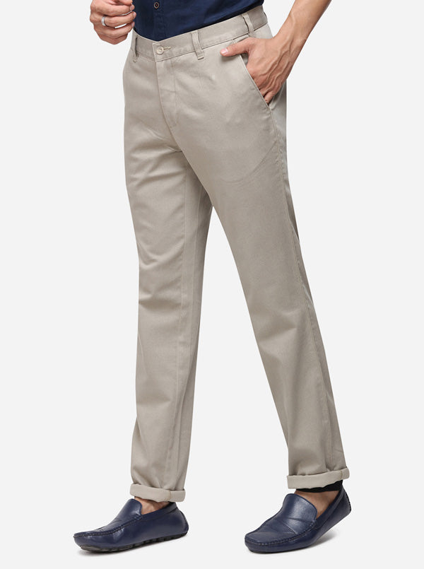 Beige Checked Slim Fit Casual Trouser | Greenfibre