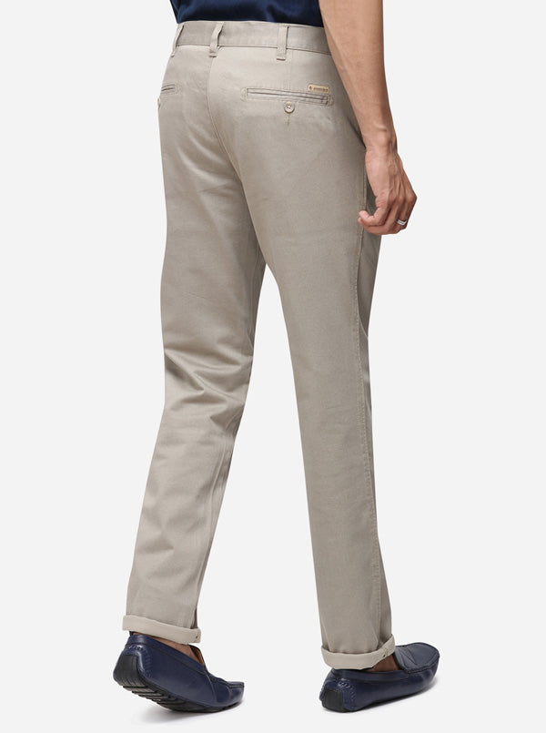 Beige Checked Slim Fit Casual Trouser | Greenfibre