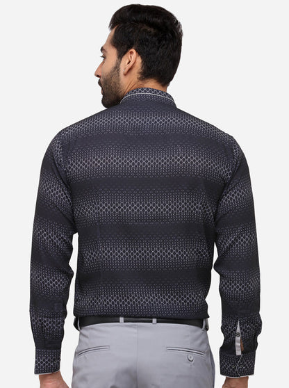 Black & Grey Slim Fit Printed Party Wear Shirt | JB Studio