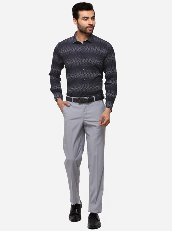 Black & Grey Slim Fit Printed Party Wear Shirt | JB Studio