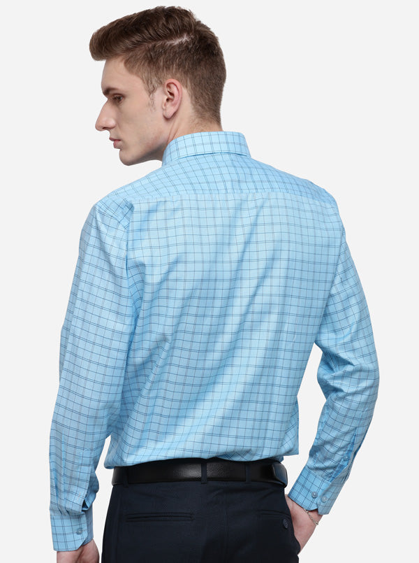 Turquiose Blue Checked Regular Fit Formal Shirt | Greenfibre