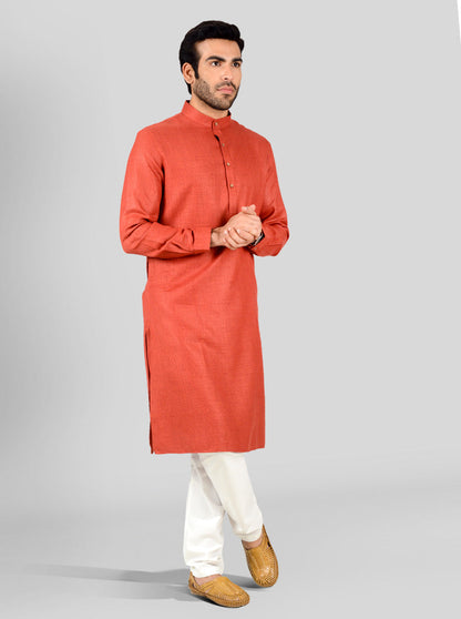 Red Self Textured Regular Fit Modi Kurta | JadeBlue