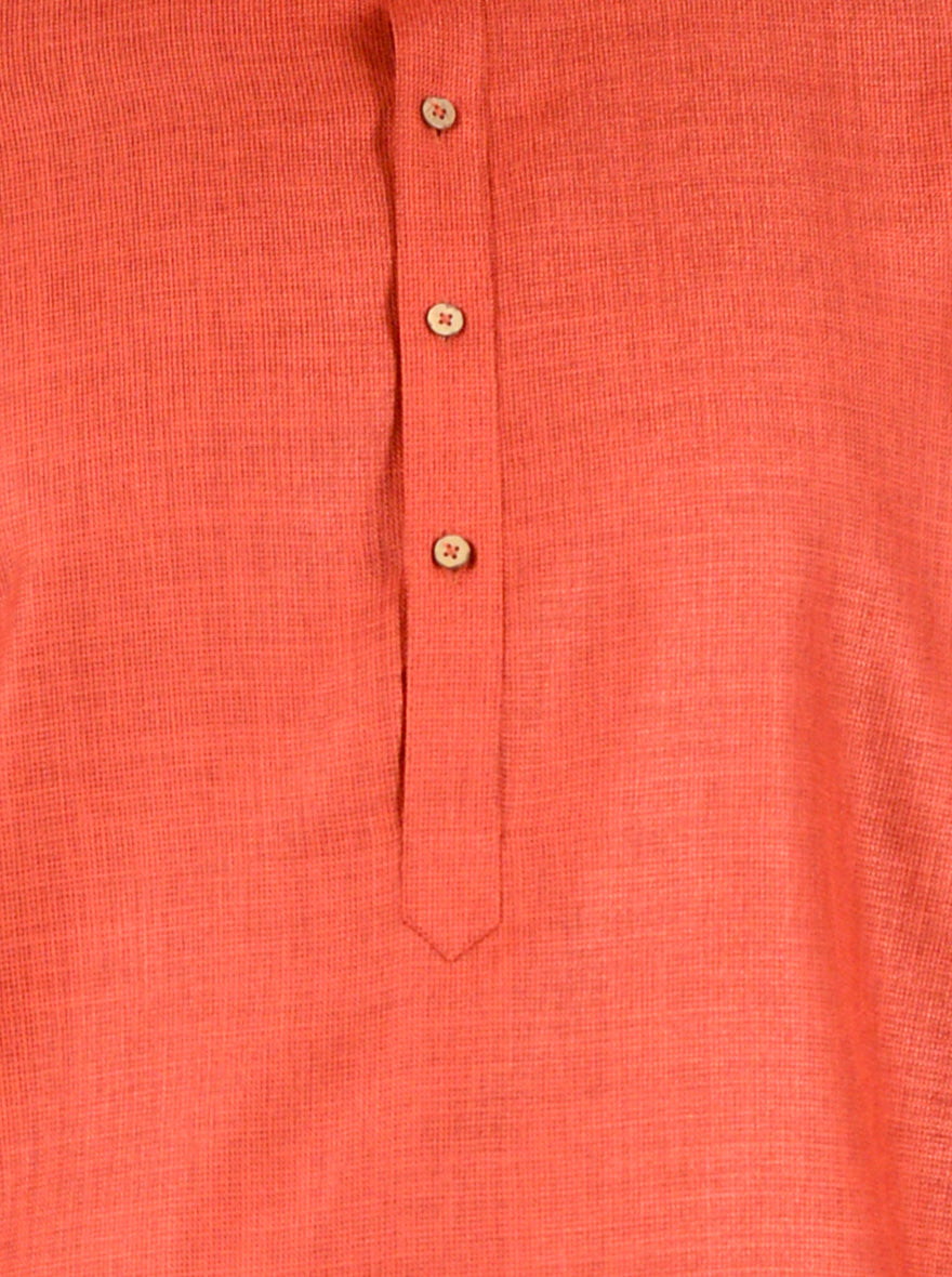Red Self Textured Regular Fit Modi Kurta | JadeBlue