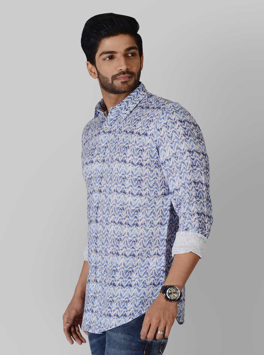 Blue & Grey Printed Slim Fit Casual Shirt | JB Sport