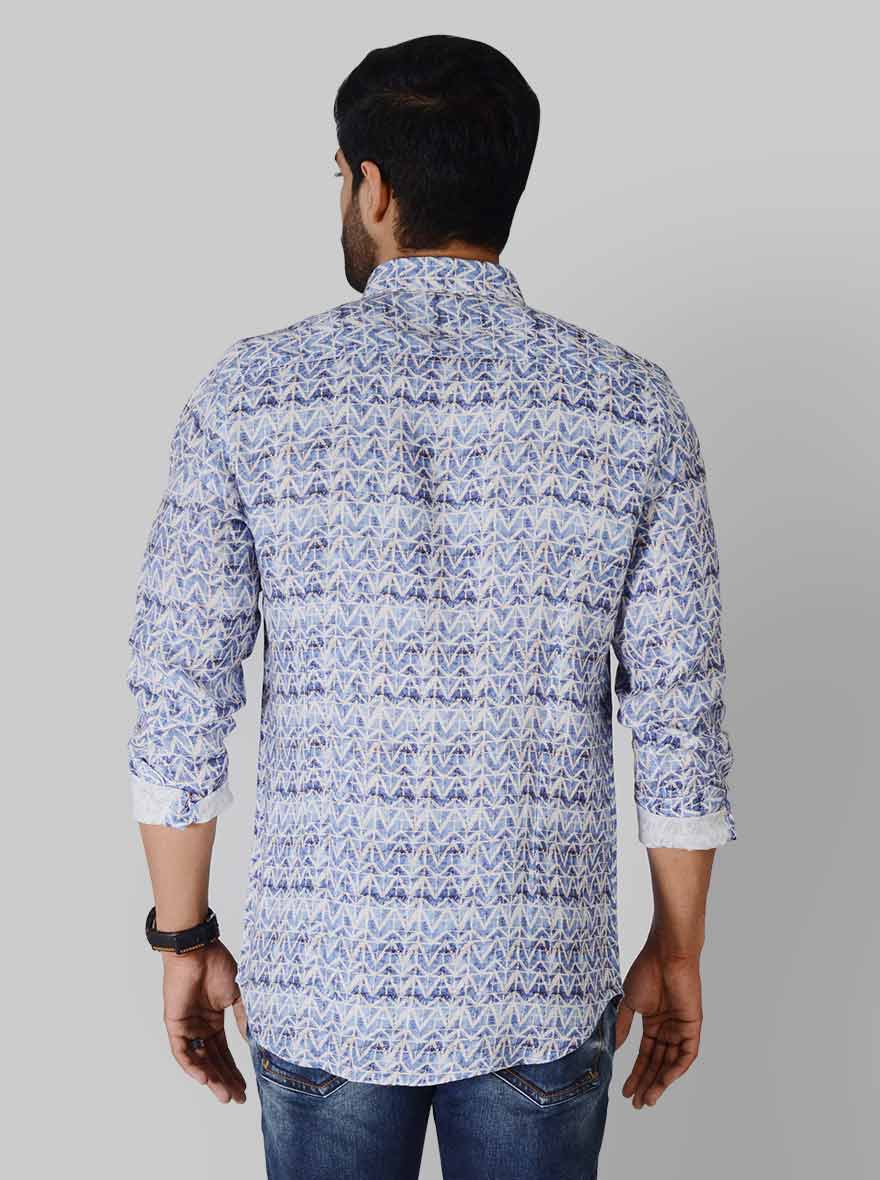 Blue & Grey Printed Slim Fit Casual Shirt | JB Sport