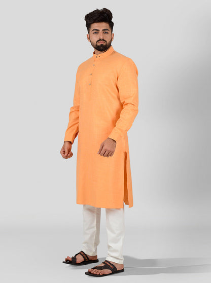 Orange Self Textured Regular Fit Modi Kurta | JadeBlue