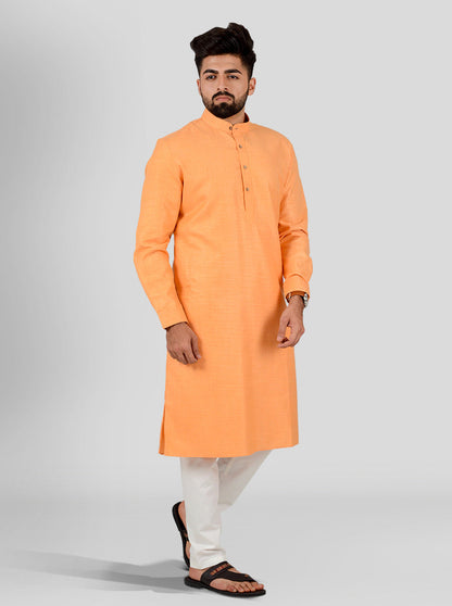 Orange Self Textured Regular Fit Modi Kurta | JadeBlue