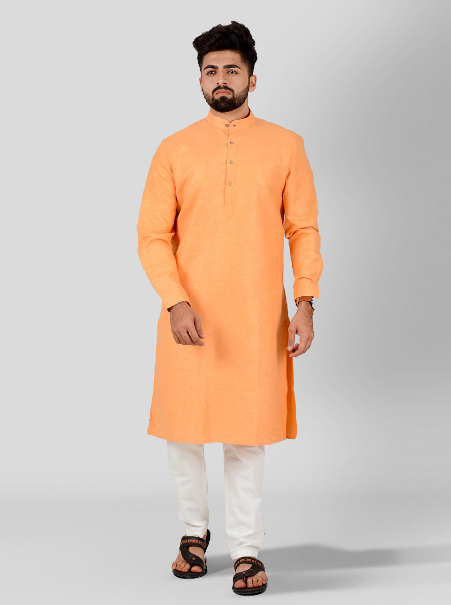 Orange Self Textured Regular Fit Modi Kurta | JadeBlue
