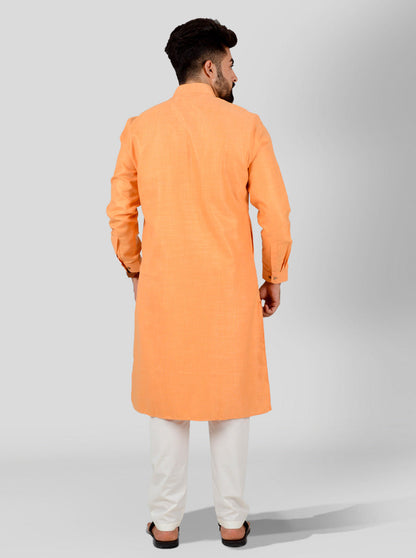 Orange Self Textured Regular Fit Modi Kurta | JadeBlue