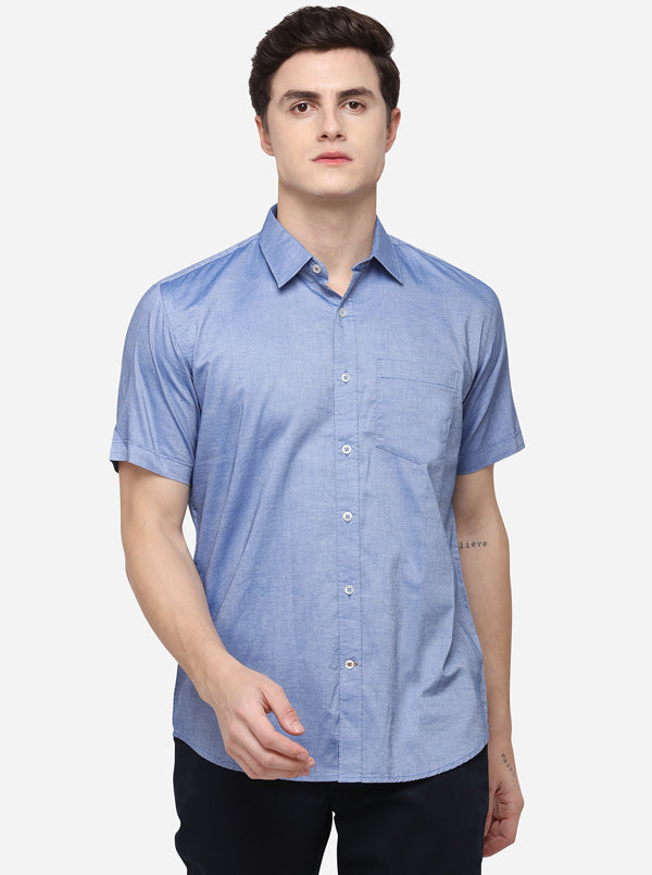 Sky Blue Tailored Fit Solid Casual Shirt | JB Sport