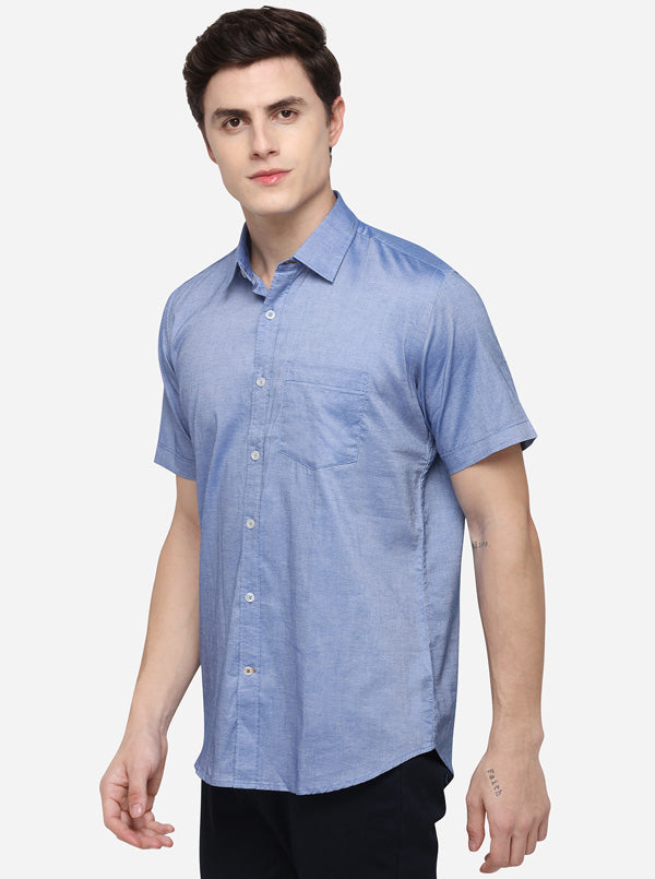 Sky Blue Tailored Fit Solid Casual Shirt | JB Sport