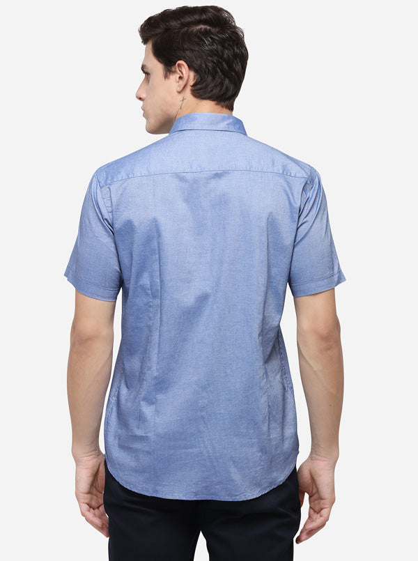 Sky Blue Tailored Fit Solid Casual Shirt | JB Sport