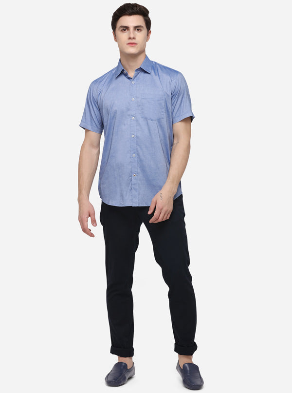 Sky Blue Tailored Fit Solid Casual Shirt | JB Sport